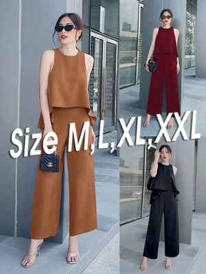 Set nguyên bộ quần dài ống suông dây kéo sau lưng áo đuôi cá xinh xắn